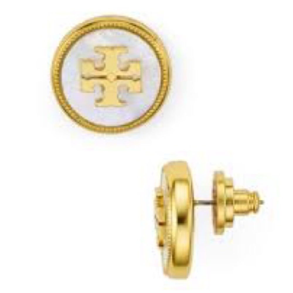 NIP Tory Burch Roxanne Button Stud in Gold/Ivory Mother of Pearl